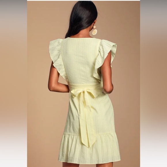 Lulus Daydreamimg of You Yellow Swiss Dot Button-Front Mini Dress Size Small - Picture 2 of 7